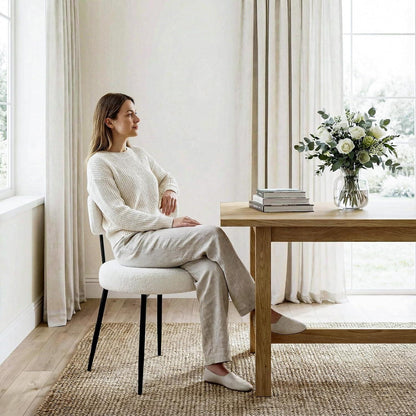 Esszimmerstühle 4er Set Bouclé Teddy Stoff Beige