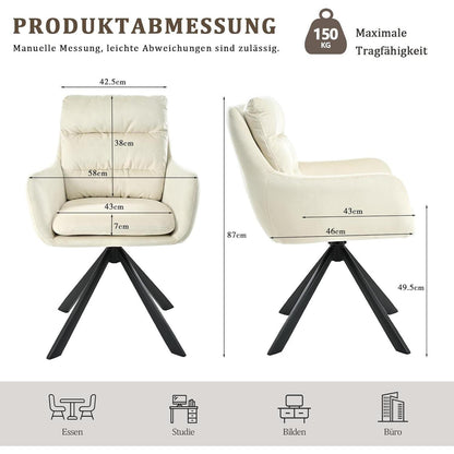 Drehbarer Esszimmerstuhl mit Armlehne – Cremeweiß