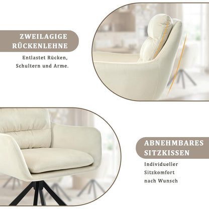 Drehbarer Esszimmerstuhl mit Armlehne – Cremeweiß