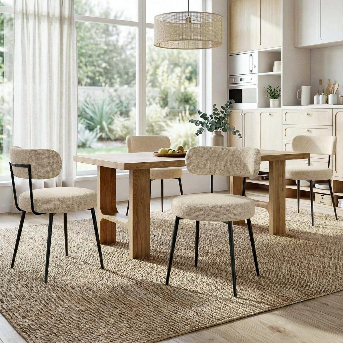 Esszimmerstühle 4er Set Bouclé Beige – Gepolsterte Küchenstühle