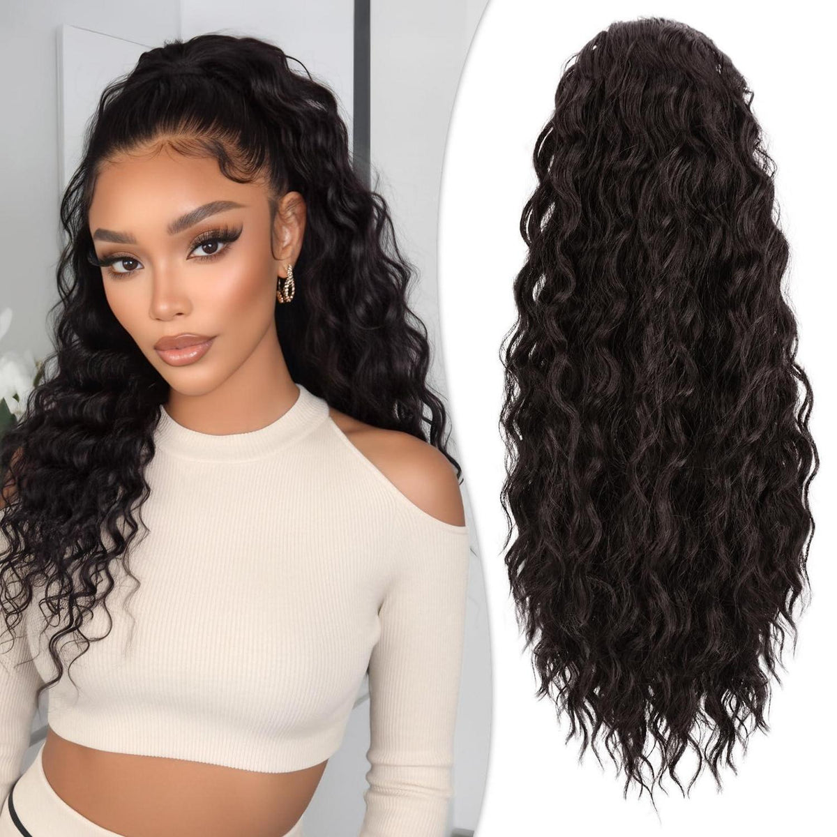 Lockiger Pferdeschwanz Extension 50cm – Gewellter Zopf für Damen
