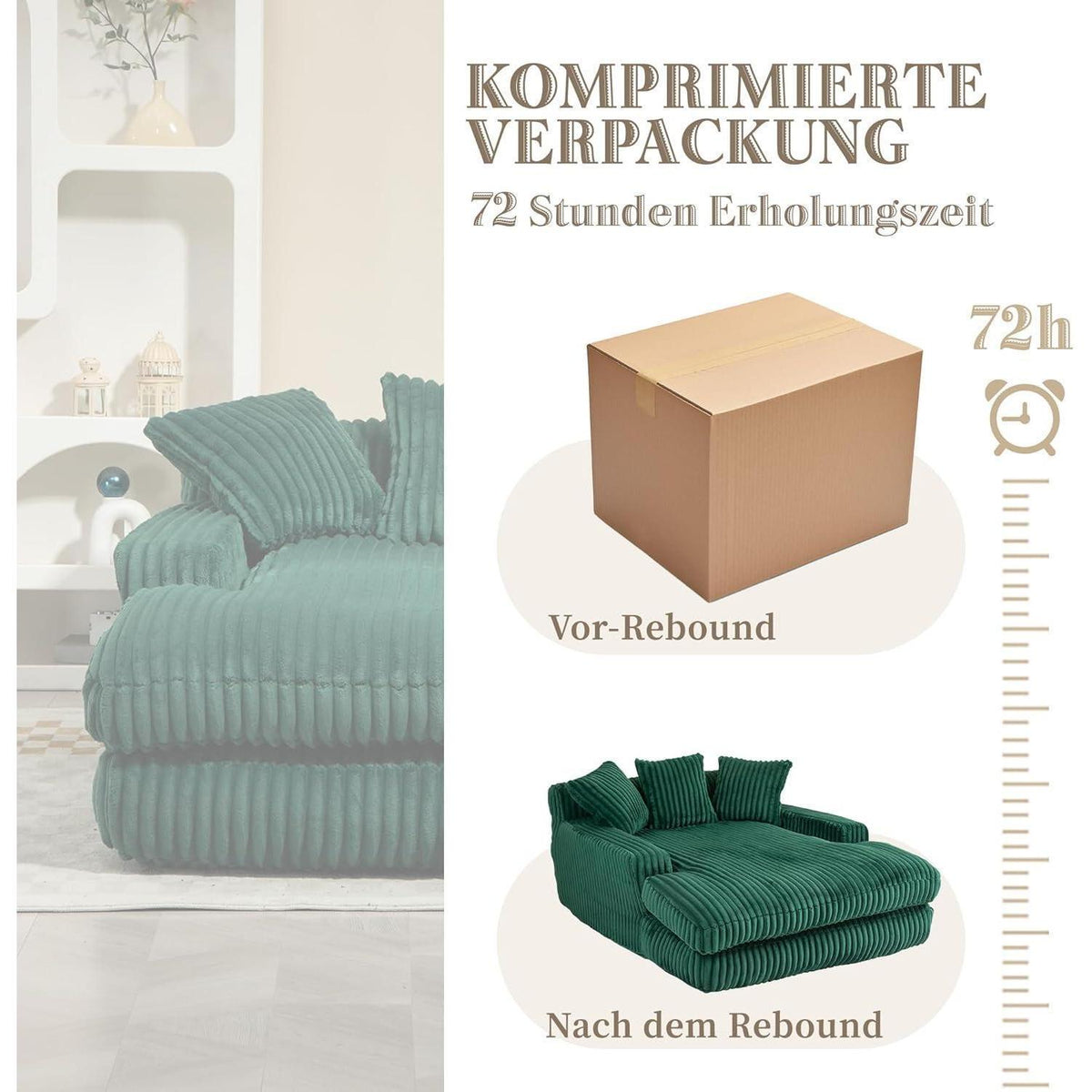 Cloud Sofa: Komfortables Cord Schlafsofa Smaragdgrün