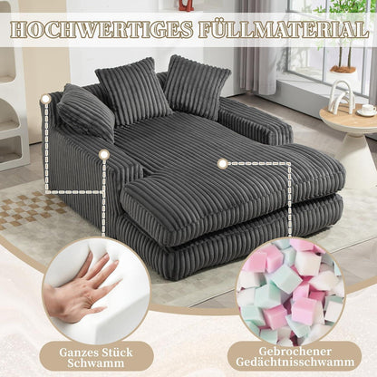 Cloud Sofa: Dunkelgraues Cord Schlafsofa mit Kissen & Komfort