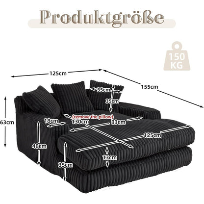 Schwarz Cord Schlafsofa mit Kissen – Komfortabler Entspannungskomfort