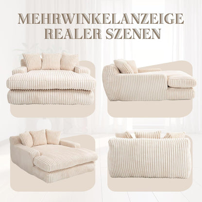 Cloud Sofa: Beiges Cord Schlafsofa mit 3 Kissen & hoher Tragkraft