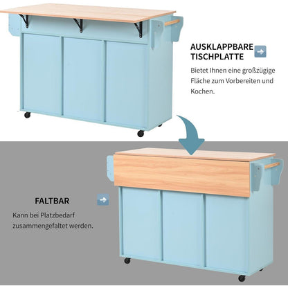 Küchenwagen mit Arbeitsplatte & Rollen – Blau