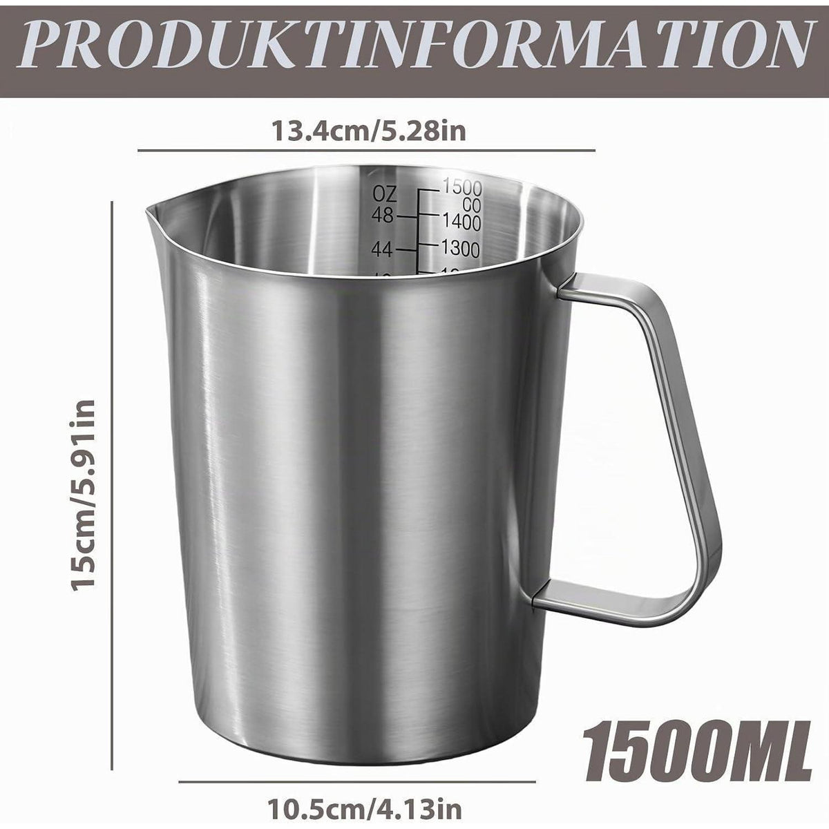 1500ml Edelstahl Messbecher mit Griff & Tropfschutz