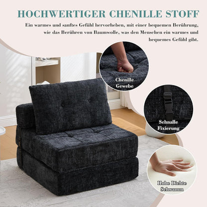 Klappbares Schlafsofa mit Kissen | Boneless Couch Schwarz