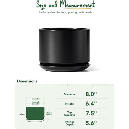 Keramik Pflanztopf 20cm Schwarz mit Untersetzer & Drainage