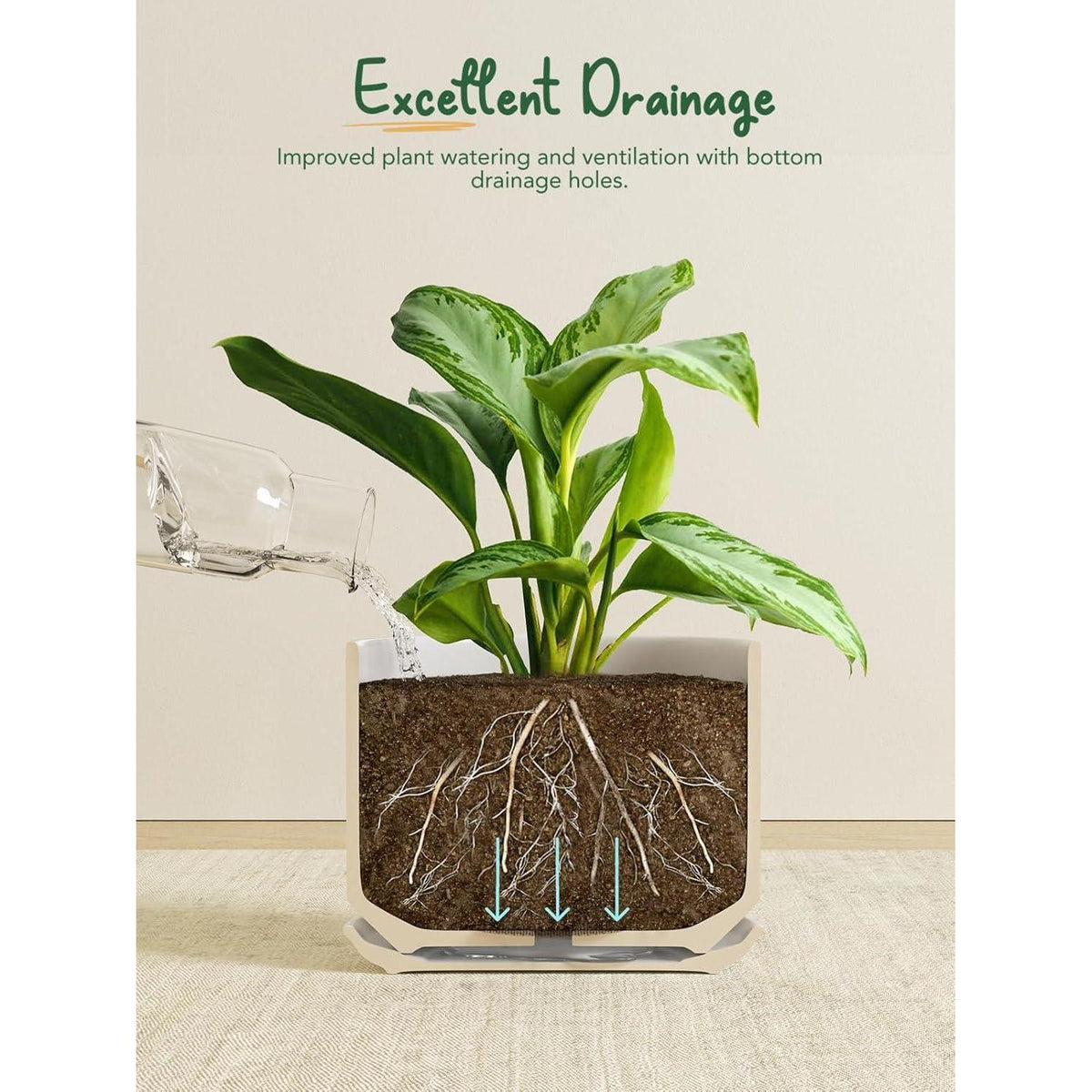 Keramik Blumentopf 25cm mit Untersetzer & Drainageloch, Schwarz