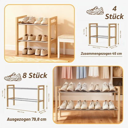 Holz Schuhregal Eiche 2-stöckig, Erweiterbar & Platzsparend
