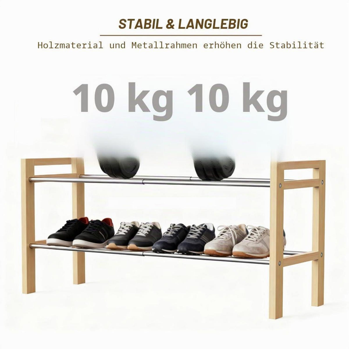 Holz Schuhregal Eiche 2-stöckig, Erweiterbar & Platzsparend