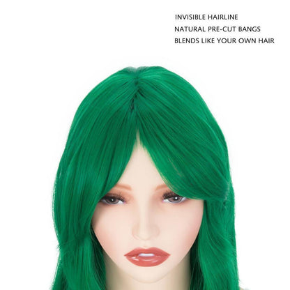 Grüne Damen Perücke mit Pony, 70 cm, gewellt & lockig