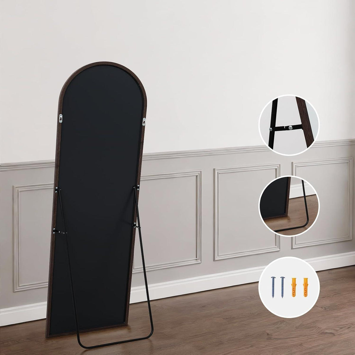 Ganzkörperspiegel Bogenförmig 180x76cm – Ebenholzoptik, Stehend/Hängend