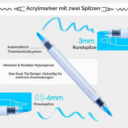 Acrylmarker 120 Farben – Doppelspitze für Kunst & Basteln