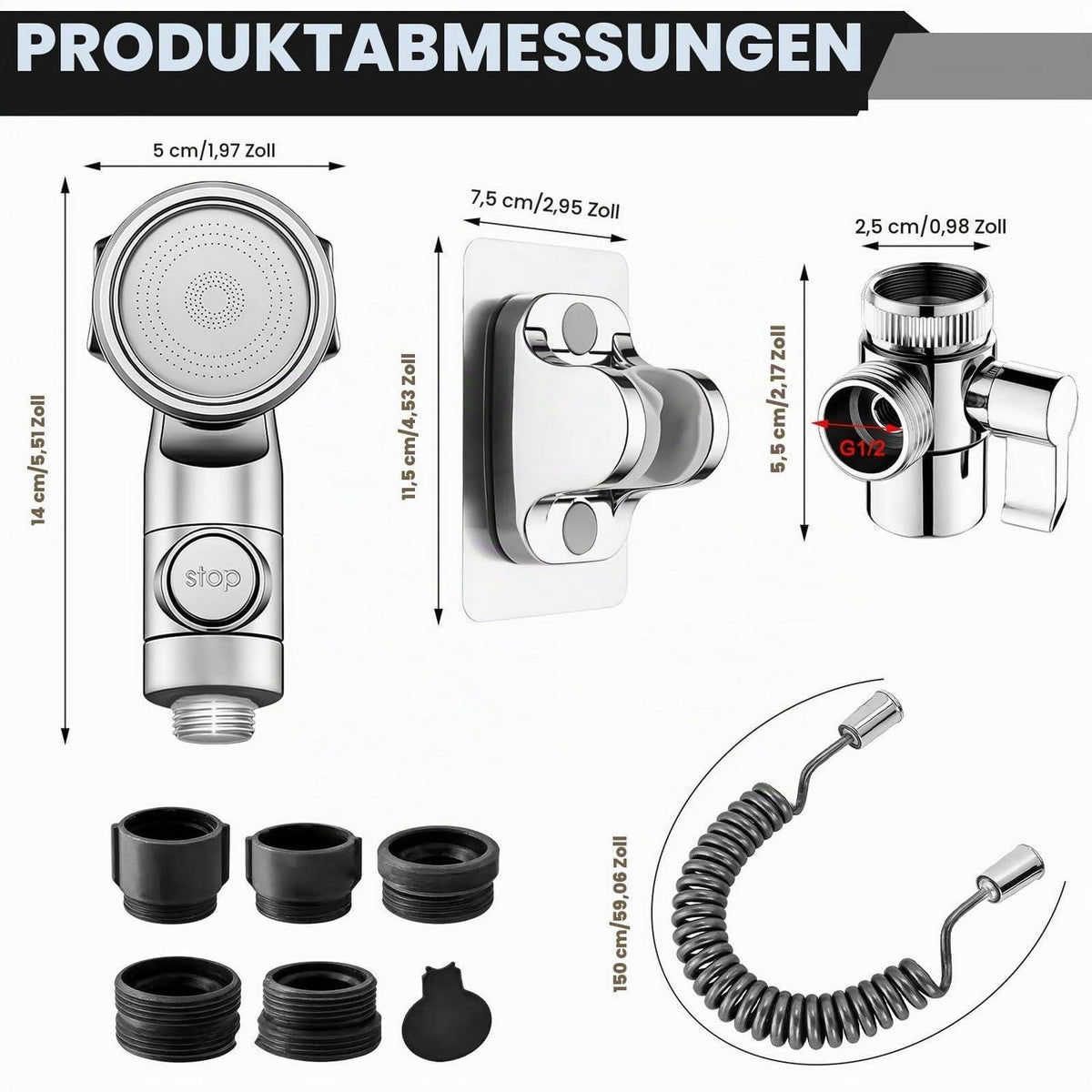 Handbrause Waschbecken mit 3m Schlauch & 3 Strahlarten