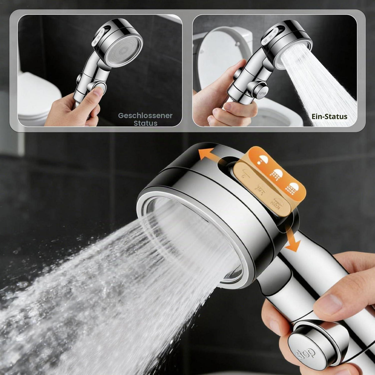Handbrause Waschbecken mit 3m Schlauch & 3 Strahlarten