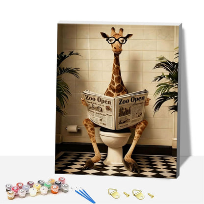 Malen nach Zahlen Giraffe mit Rahmen – DIY Badezimmer Deko