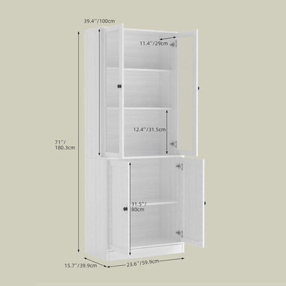 5-stöckiges Bücherregal mit Glastüren – Weißes Vitrinenschrank 180cm