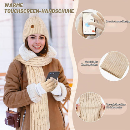 Damen Winterset Mütze, Schal & Handschuhe mit Touchscreen