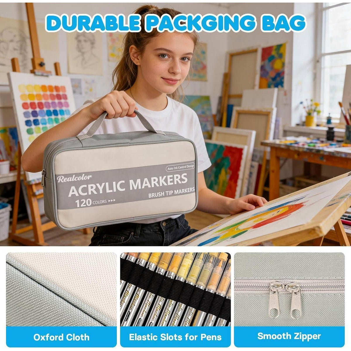 120 Acrylfarbmarker Set mit Pinselspitze – Vielseitig & Geschenkidee