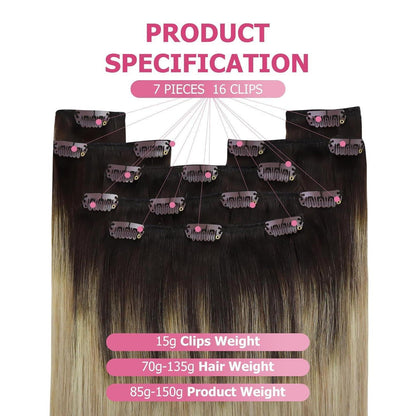 Clip-in Echthaar Extensions Braun Balayage 55cm