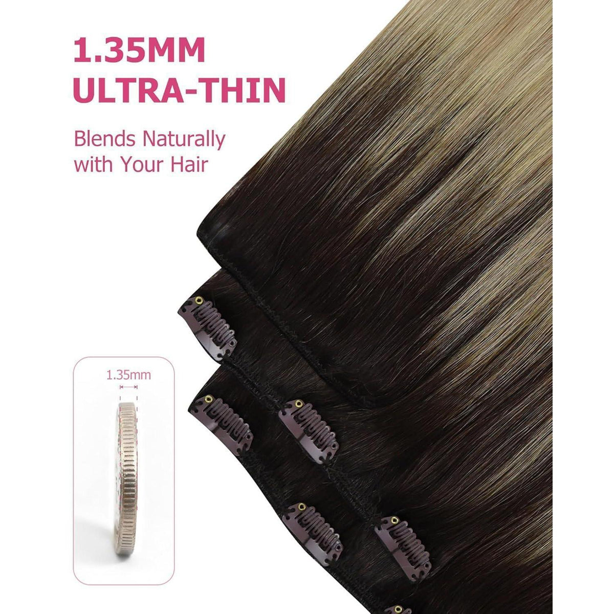 Clip-in Echthaar Extensions Braun Balayage 55cm