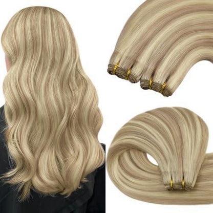 Echthaar Tressen Aschblond 35cm - Remy Weft Extensions