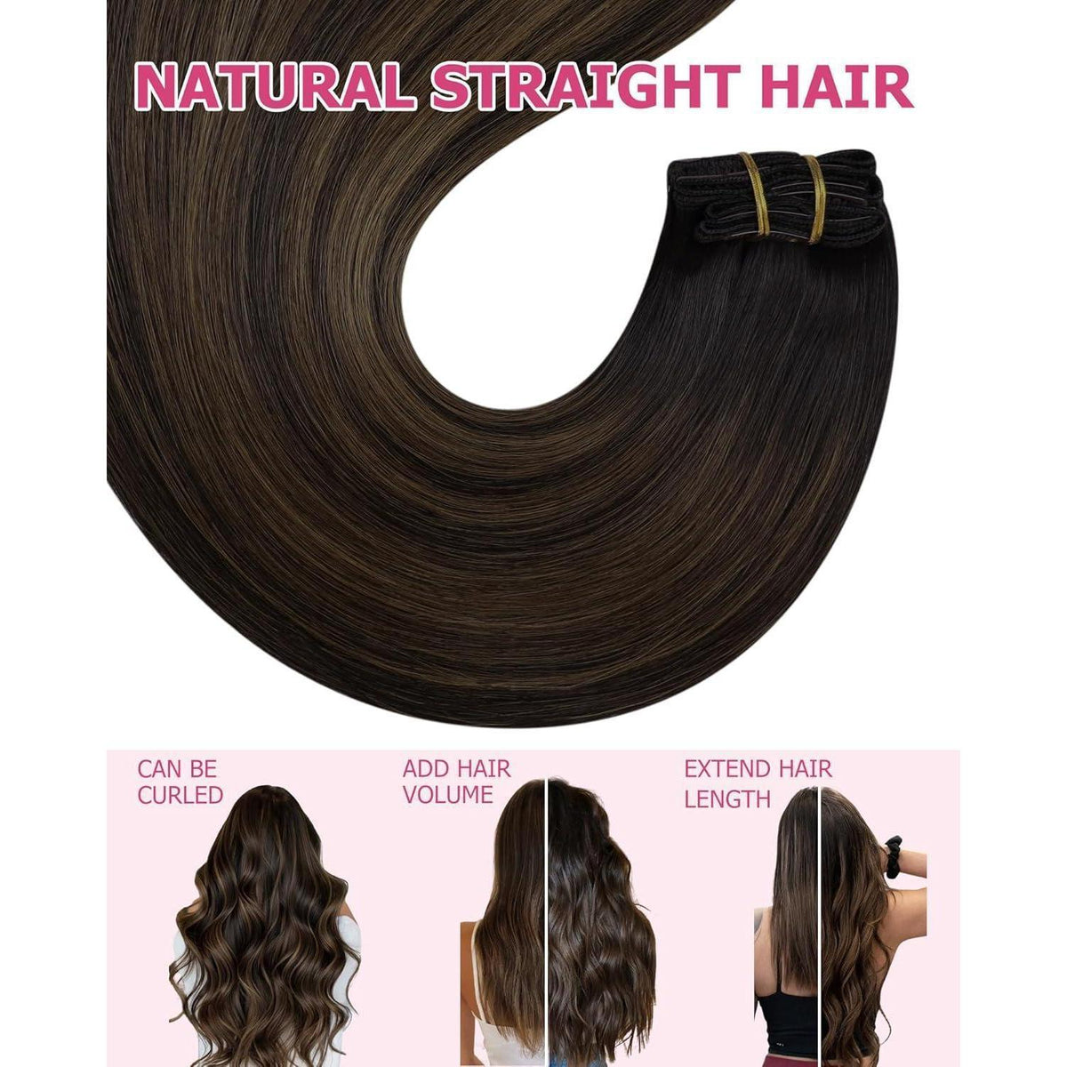 Echthaar Clip-in Extensions Ombre Braun 50cm
