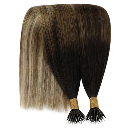 Nanoring Extensions Braun Balayage Blond - Echthaar 60cm