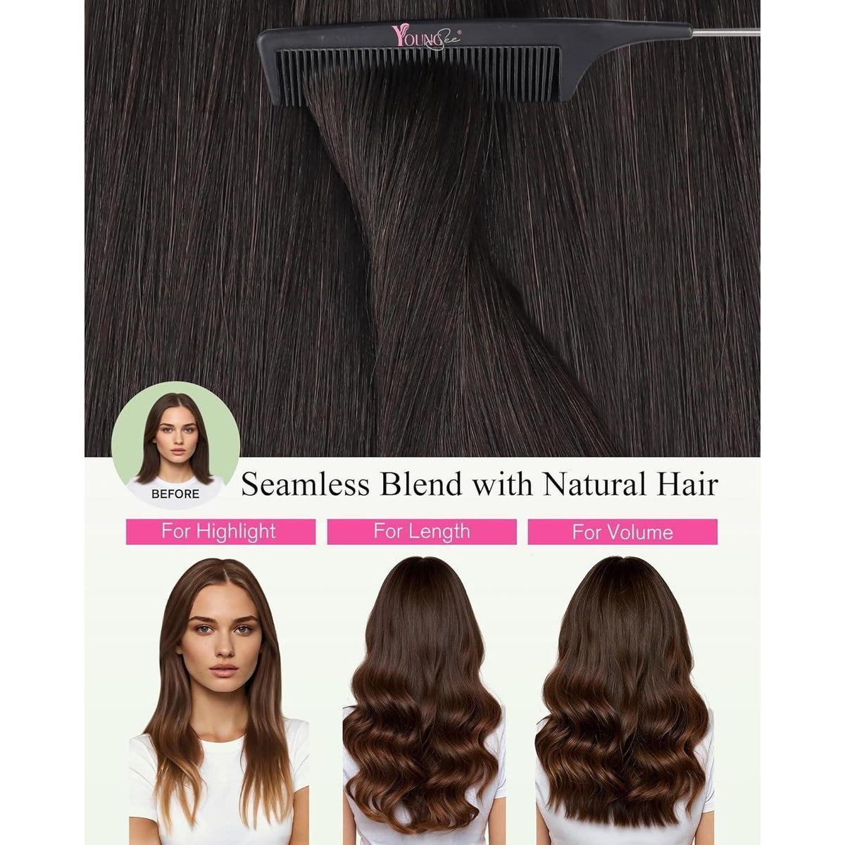 Echthaar Tape-in Extensions Dunkelbraun 35cm 50g