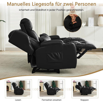 2er Relaxsessel mit Liegefunktion & Konsole – Schwarz