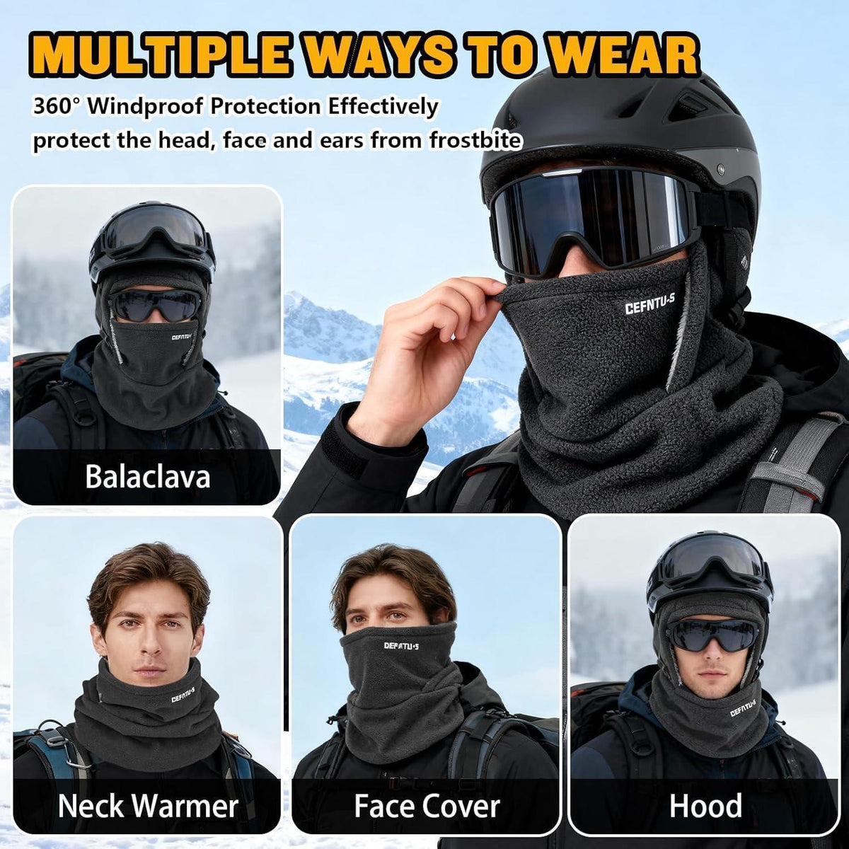 Sturmhaube Winter Mütze Fleece Skimaske für Herren Damen Dunkelgrau