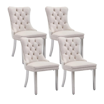 Samt Esszimmerstühle 4er Set mit Edelstahlbeinen – Beige