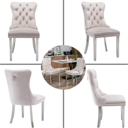 Samt Esszimmerstühle 4er Set mit Edelstahlbeinen – Beige