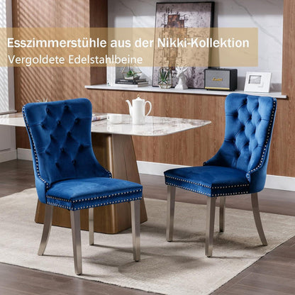 8x Samt Esszimmerstühle mit Edelstahlbeinen – Blau