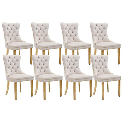 8x Samt Esszimmerstühle mit goldenen Beinen – Beige