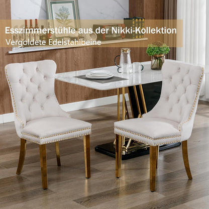 Samt Esszimmerstühle 2er Set mit goldenen Beinen