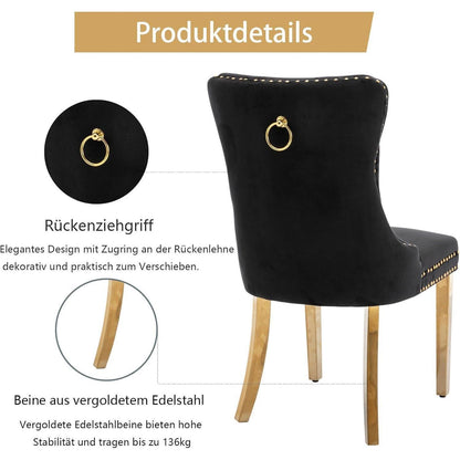 Samt Esszimmerstühle 4er Set mit goldenen Beinen