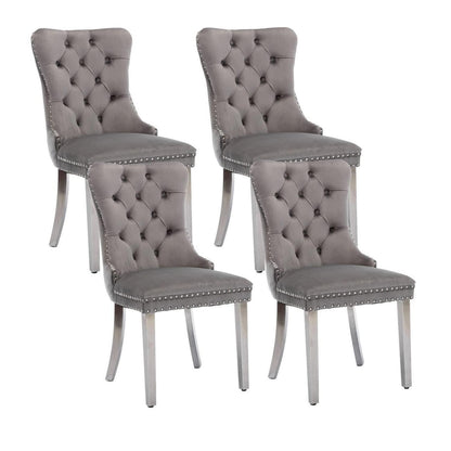Samt Esszimmerstühle 4er Set mit Edelstahlbeinen (Grau)