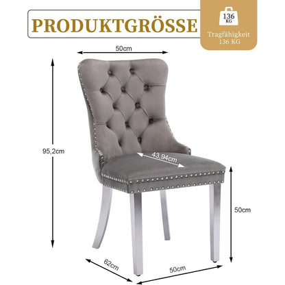 Samt Esszimmerstühle 4er Set mit Edelstahlbeinen (Grau)