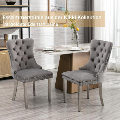 Gepolsterte Esszimmerstühle 2er-Set Grau mit Edelstahlbeinen