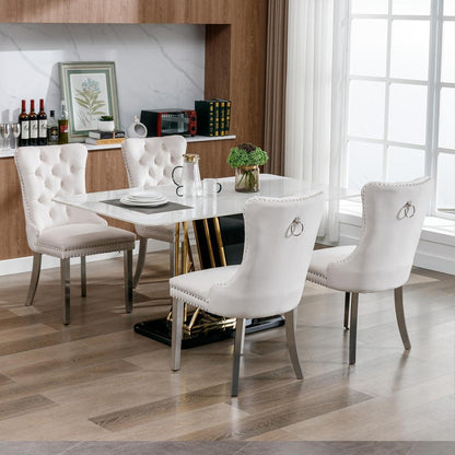 Gepolsterte Esszimmerstühle 2er-Set, Beige mit Edelstahlbeinen