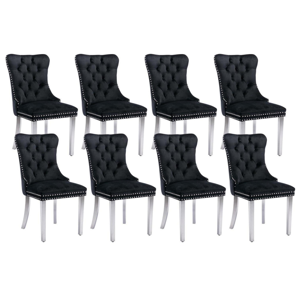 8x Samt Esszimmerstühle mit Edelstahlbeinen Schwarz