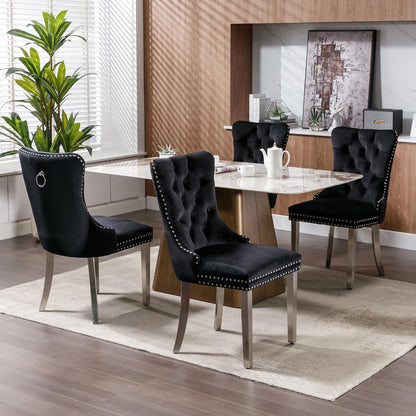 8x Samt Esszimmerstühle mit Edelstahlbeinen Schwarz