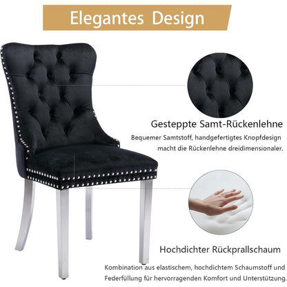 8x Samt Esszimmerstühle mit Edelstahlbeinen Schwarz
