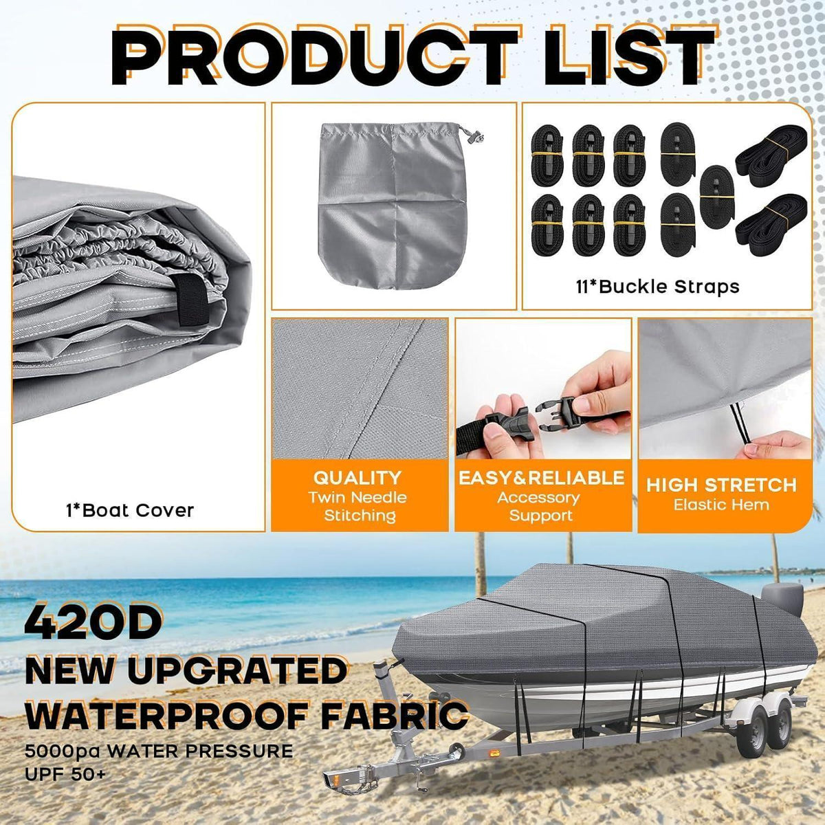 Bootsplane Wasserdicht 17-19ft – Abdeckplane für V-Rumpf Boot