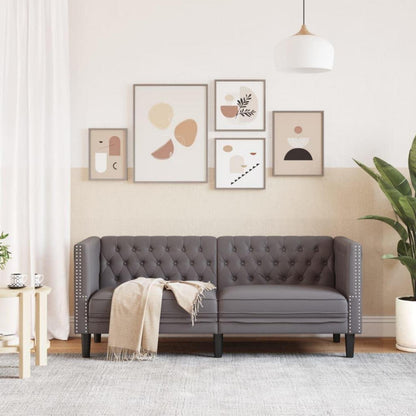 Chesterfield Sofa 2-Sitzer Grau Kunstleder Polstersofa