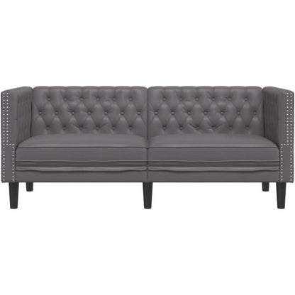 Chesterfield Sofa 2-Sitzer Grau Kunstleder Polstersofa