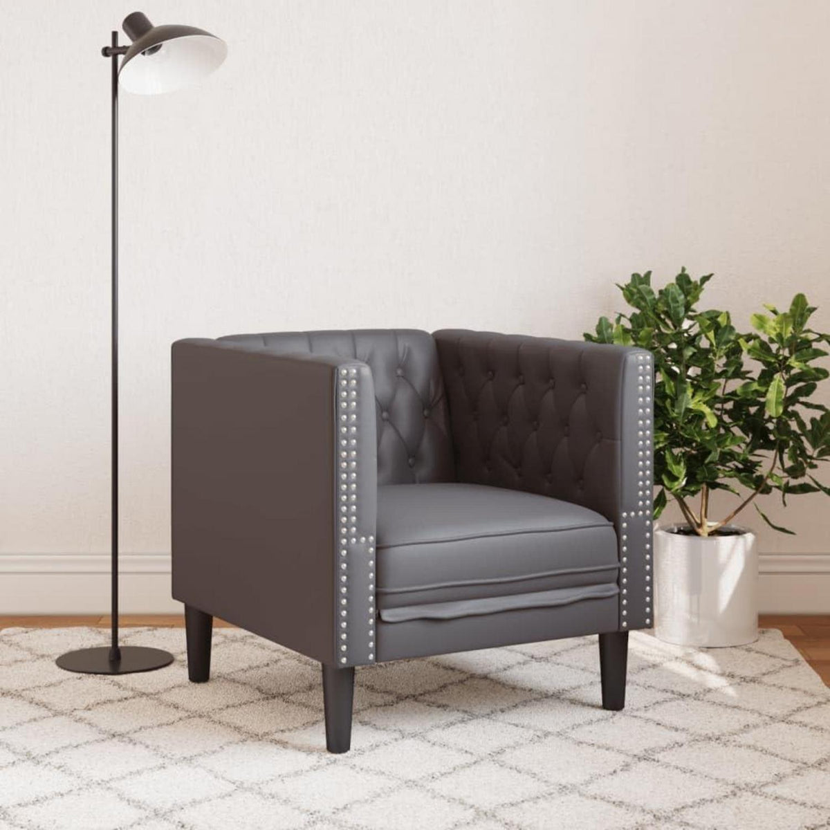 Chesterfield Sessel Grau Kunstleder – 1-Sitzer Polstersofa